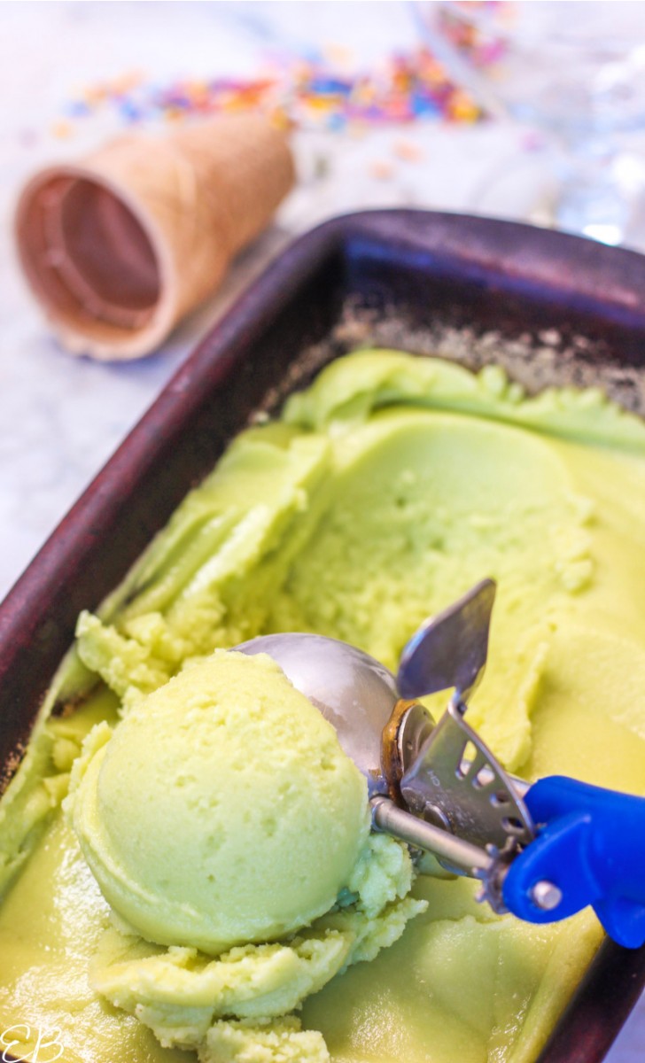 scooping avocado ice cream