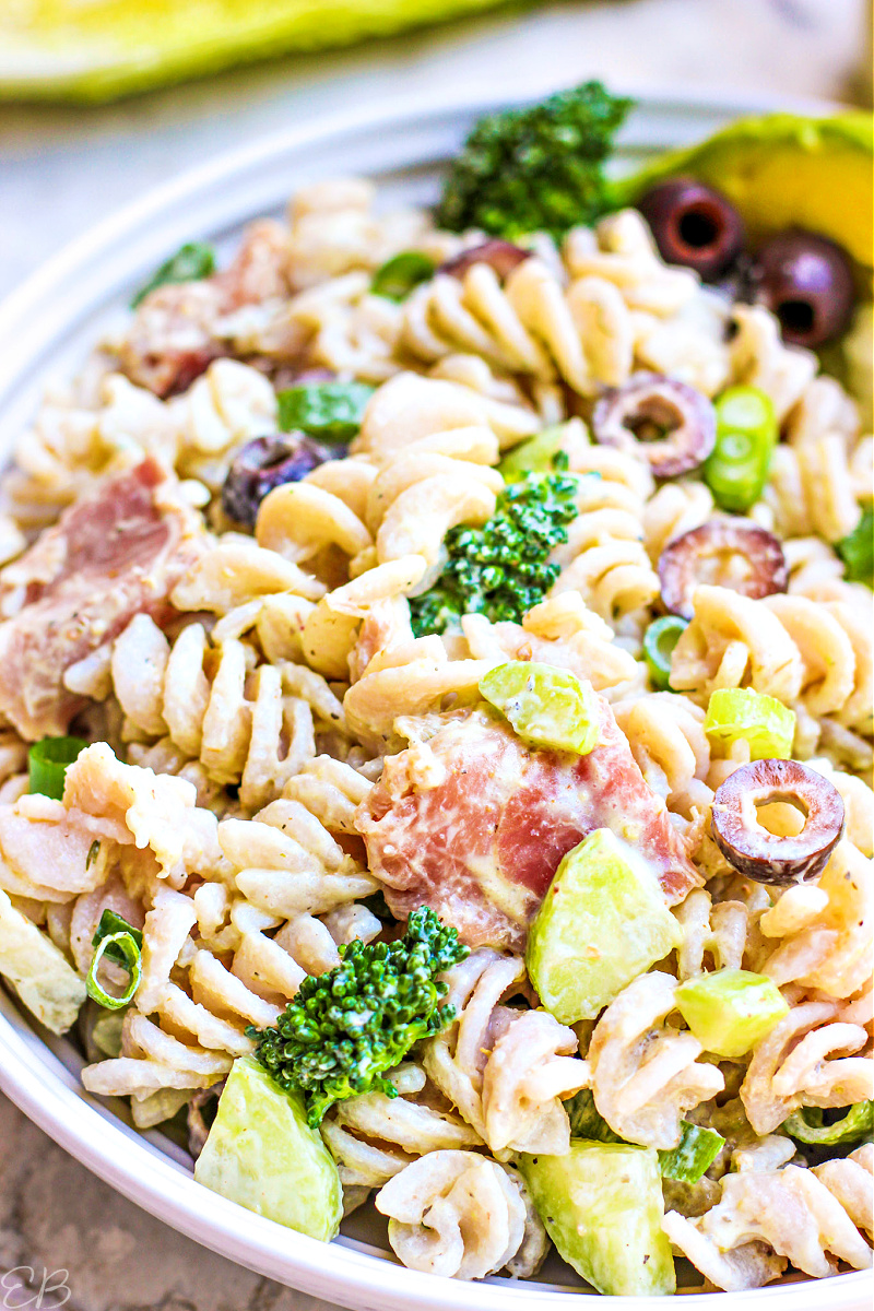 side view of antipasto pasta salad