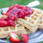 strawberry compote on bean and oat waffles