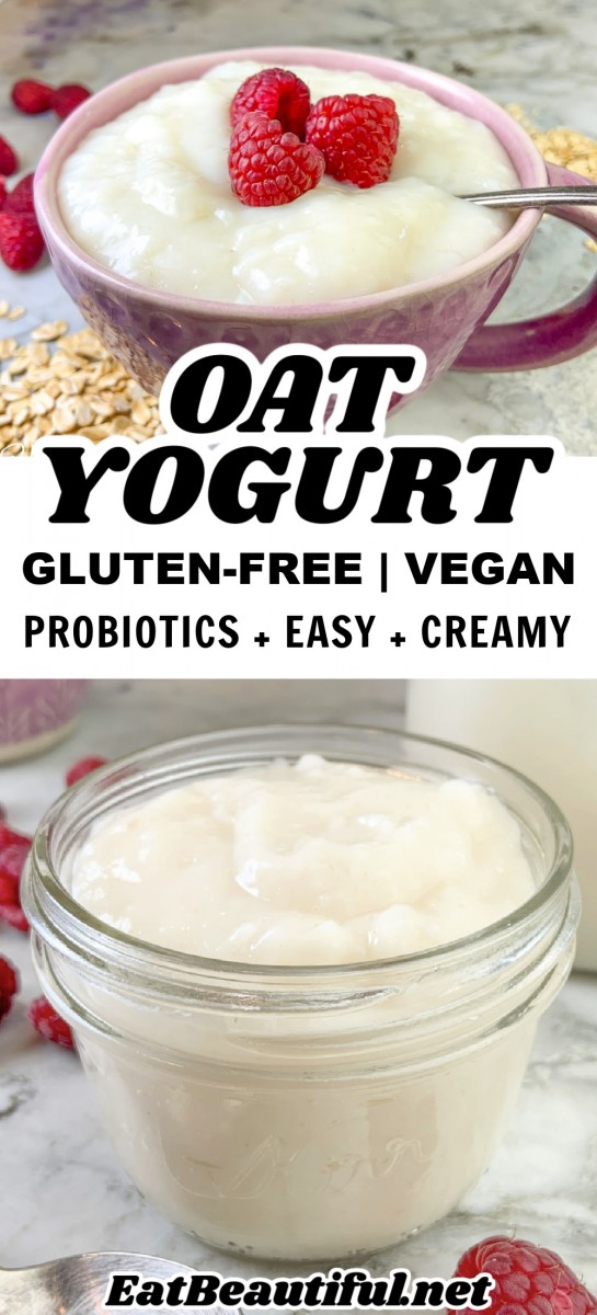 two images of oat milk yogurt in bowls