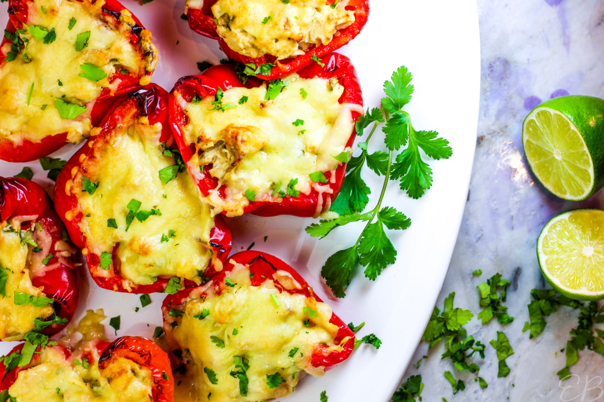 Keto Stuffed Bell Peppers served on a white platter