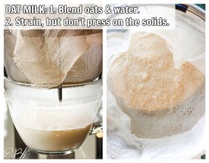 2 photos of the oat milk making process