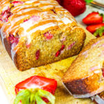 up close view of sliced open keto strawberry bread