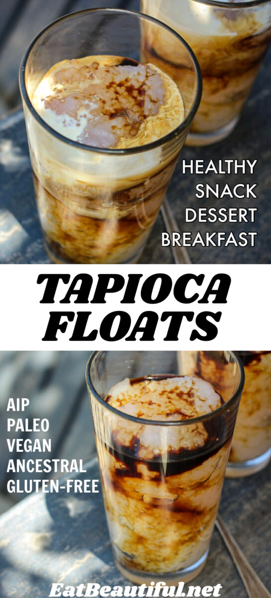 2 images of tapioca floats with recipe title in the center