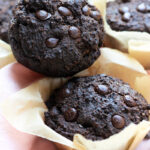 2 stacked carob muffins looking rich and moist and good
