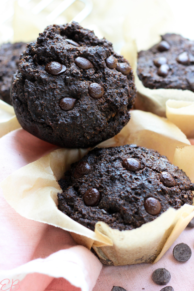 2 stacked carob muffins looking rich and moist and good