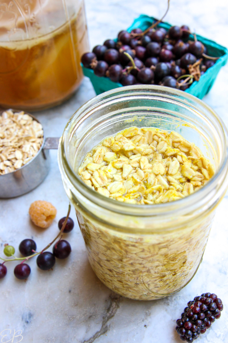 simple jar of kombucha overnight oats without toppings added yet