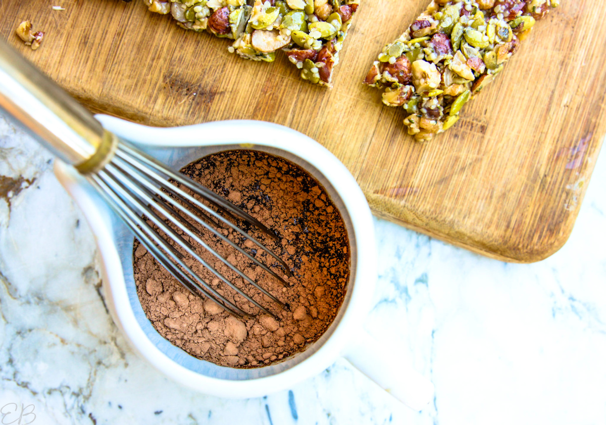 ingredients in pitcher for chocolate drizzle