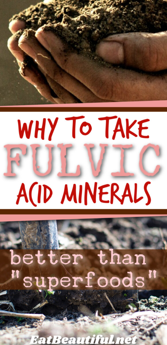 2 images of soil with banner and words: why to take fulvic acid minerals