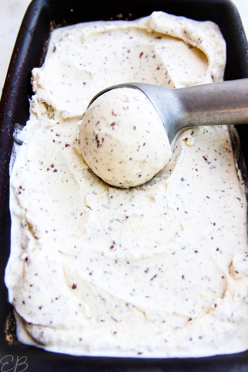 scooping process of paleo mint chocolate chip ice cream