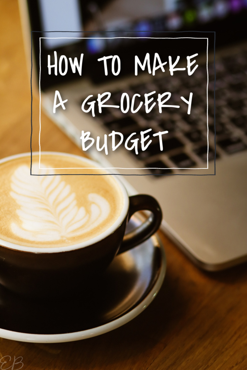 a coffe and a computer with the words, How to Create a Grocery Budget