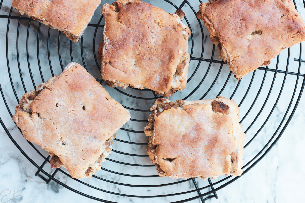 overhead view of keto paleo sausage biscuits