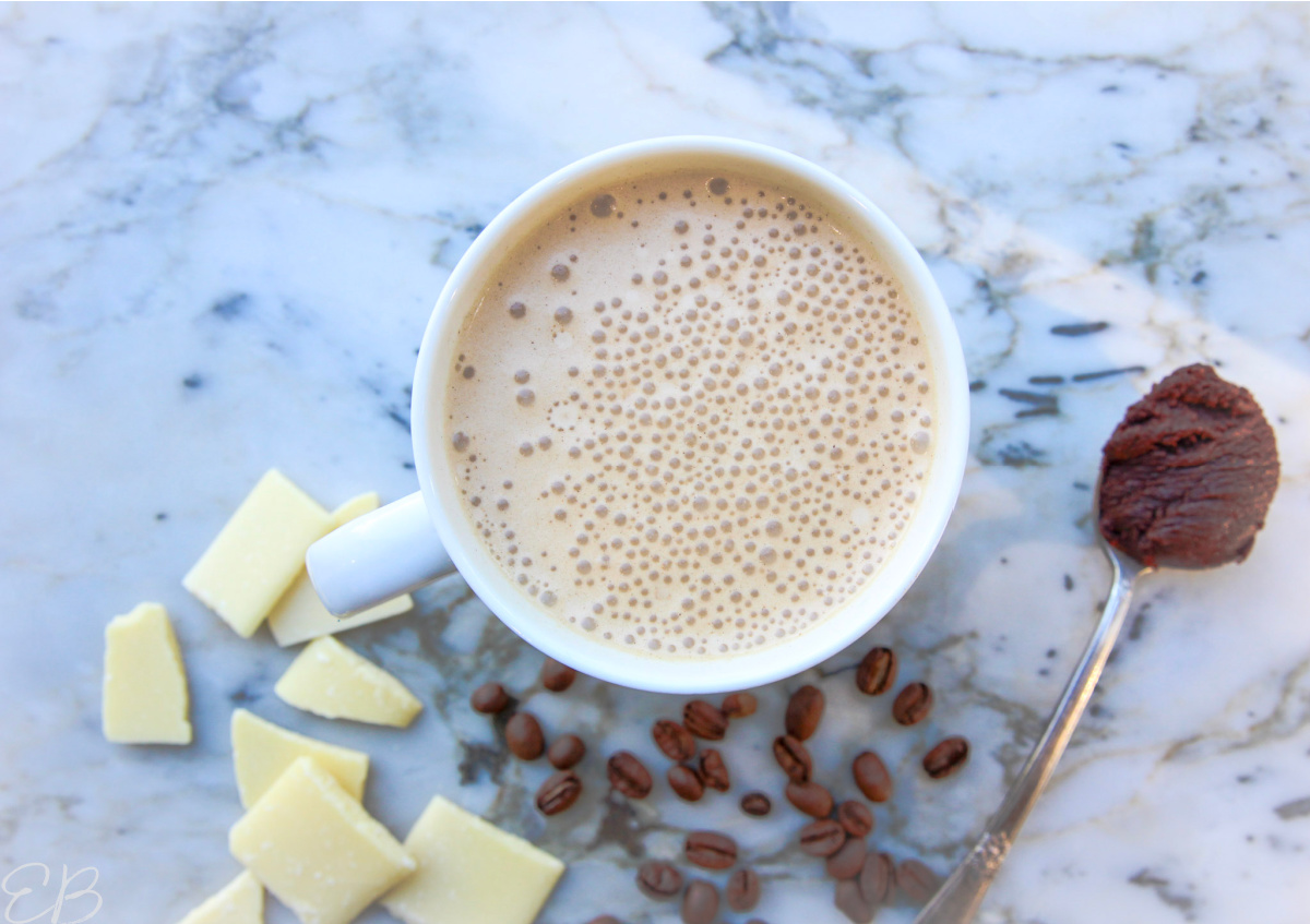 overhead view of cocoa butter bulletproof coffee