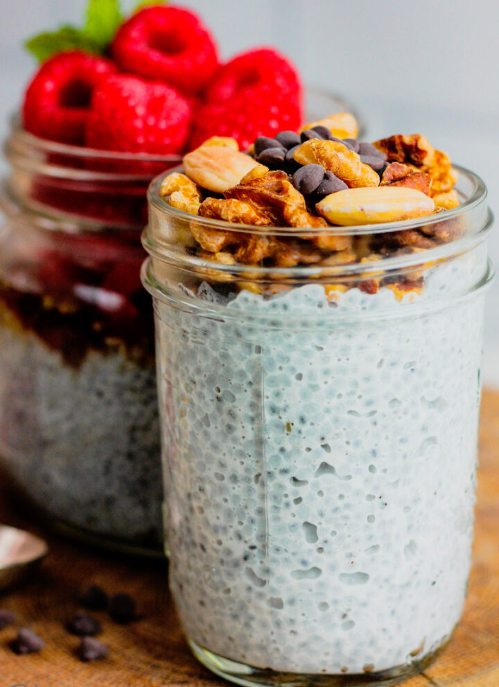 close up of jars of pudding