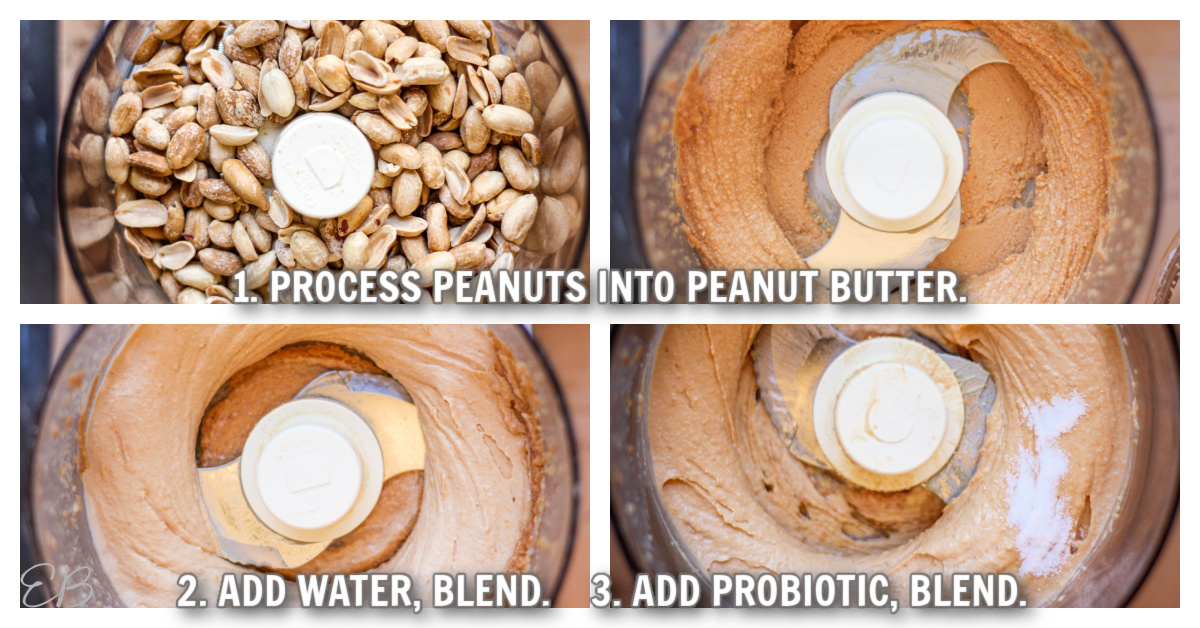 4 process photos of how to make fermented peanut butter