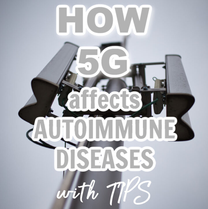 image of cell tower with words over the top about 5G and autoimmune