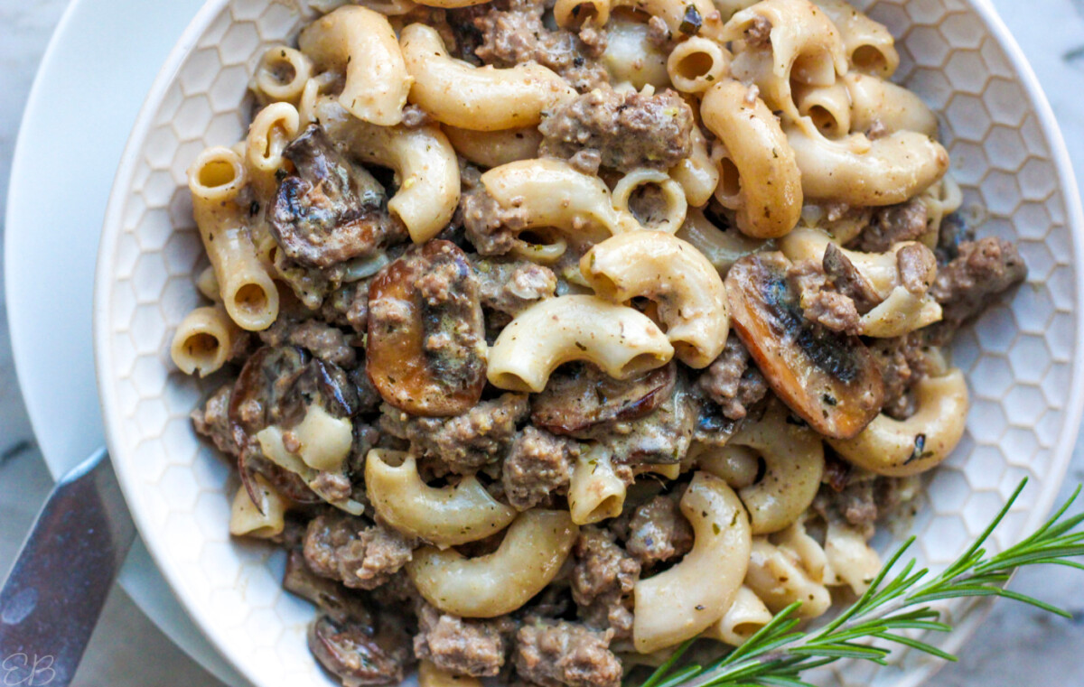 overhead view of paleo aip hamburger macaroni