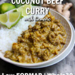 up close photo of Paleo AIP coconut ground beef curry with turmeric