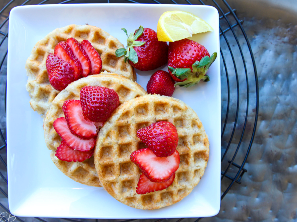 overhead view of gluten-free egg-free waffles