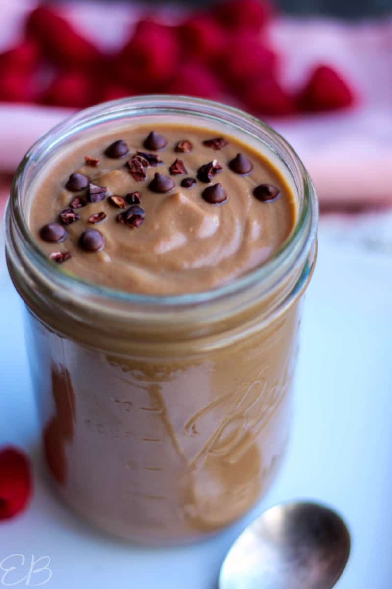 a mason jar filled with warm chocolate smootihe for weight loss