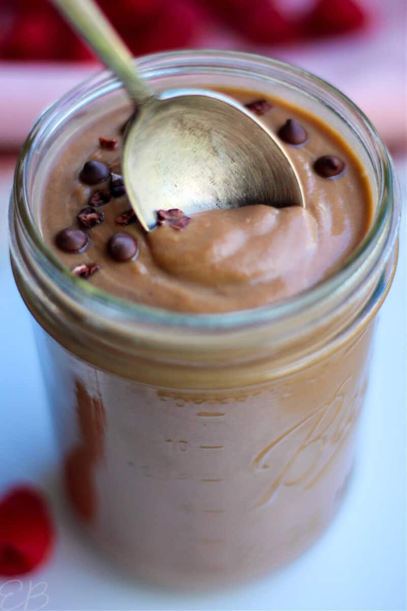 dipping a spoon into warm chocolate smoothie for weight loss