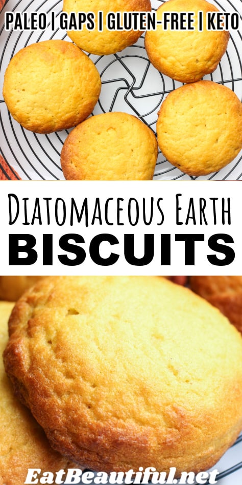 2 photos of the biscuits with words: Diatomaceous Earth Biscuits