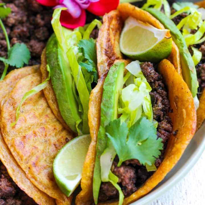 up close photo of one taco with AIP Mexican ground beef inside