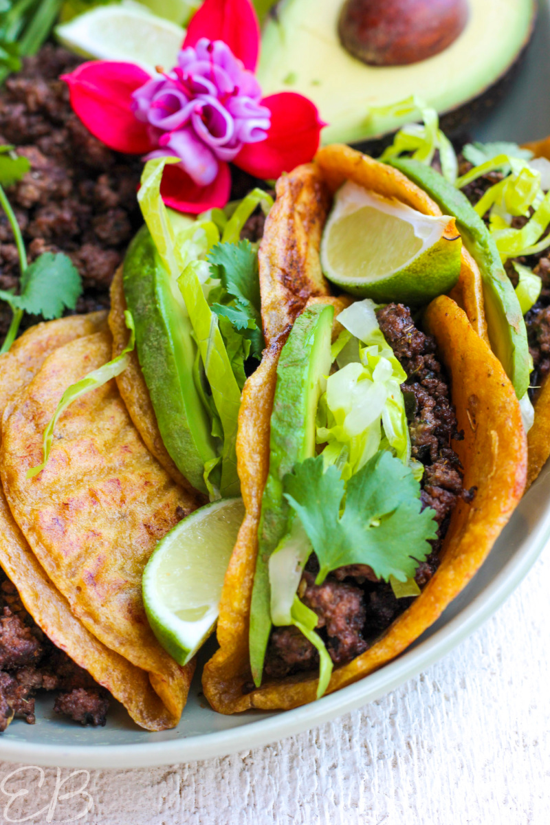 up close photo of one taco with AIP Mexican ground beef inside