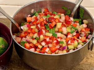 strawberry salsa in mixing bowl