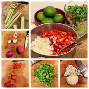 6 photos of how to prep each salsa ingredient
