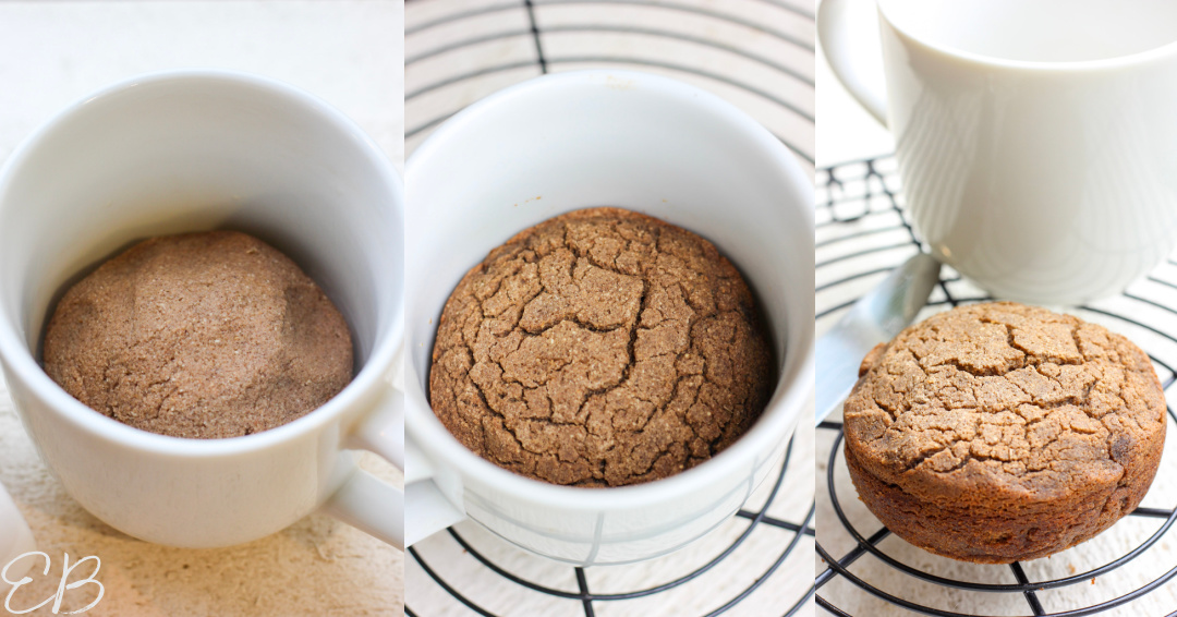 3 process photos of aip 90-second bread recipe baked or microwaved