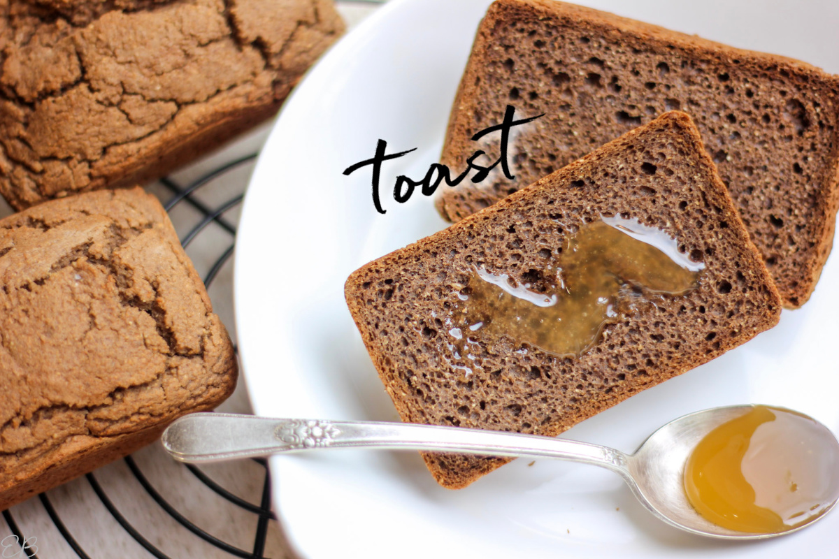 toast with honey on a white plate