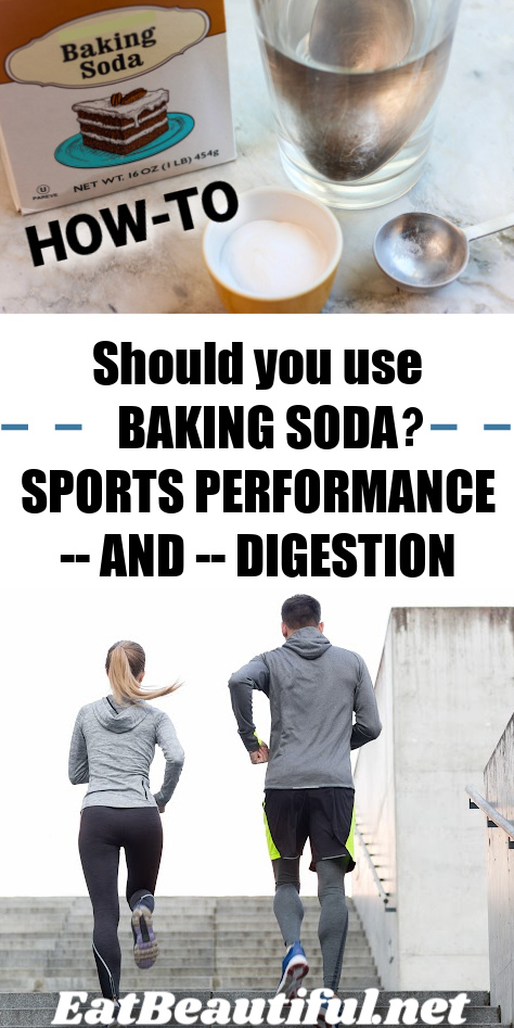 should you use baking soda for sport performance - with digestion in mind banner and then two photos of baking soda and runners