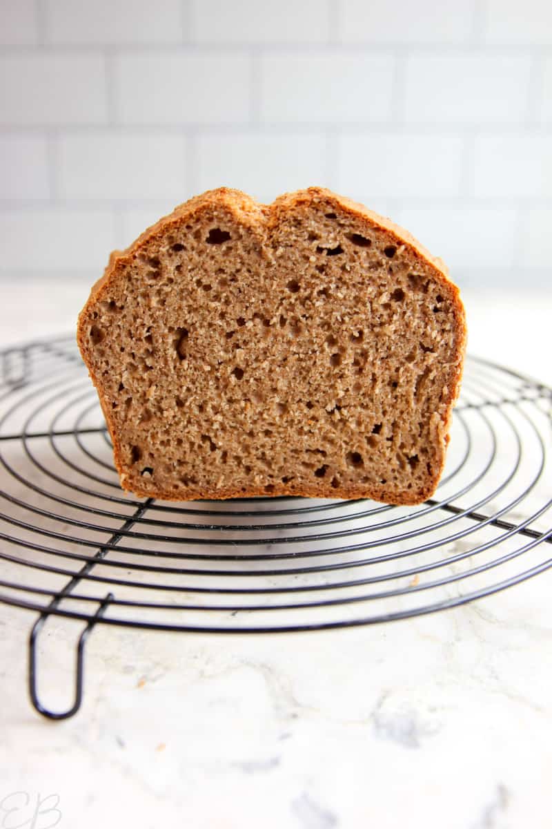 cut open middle of spelt bread loaf