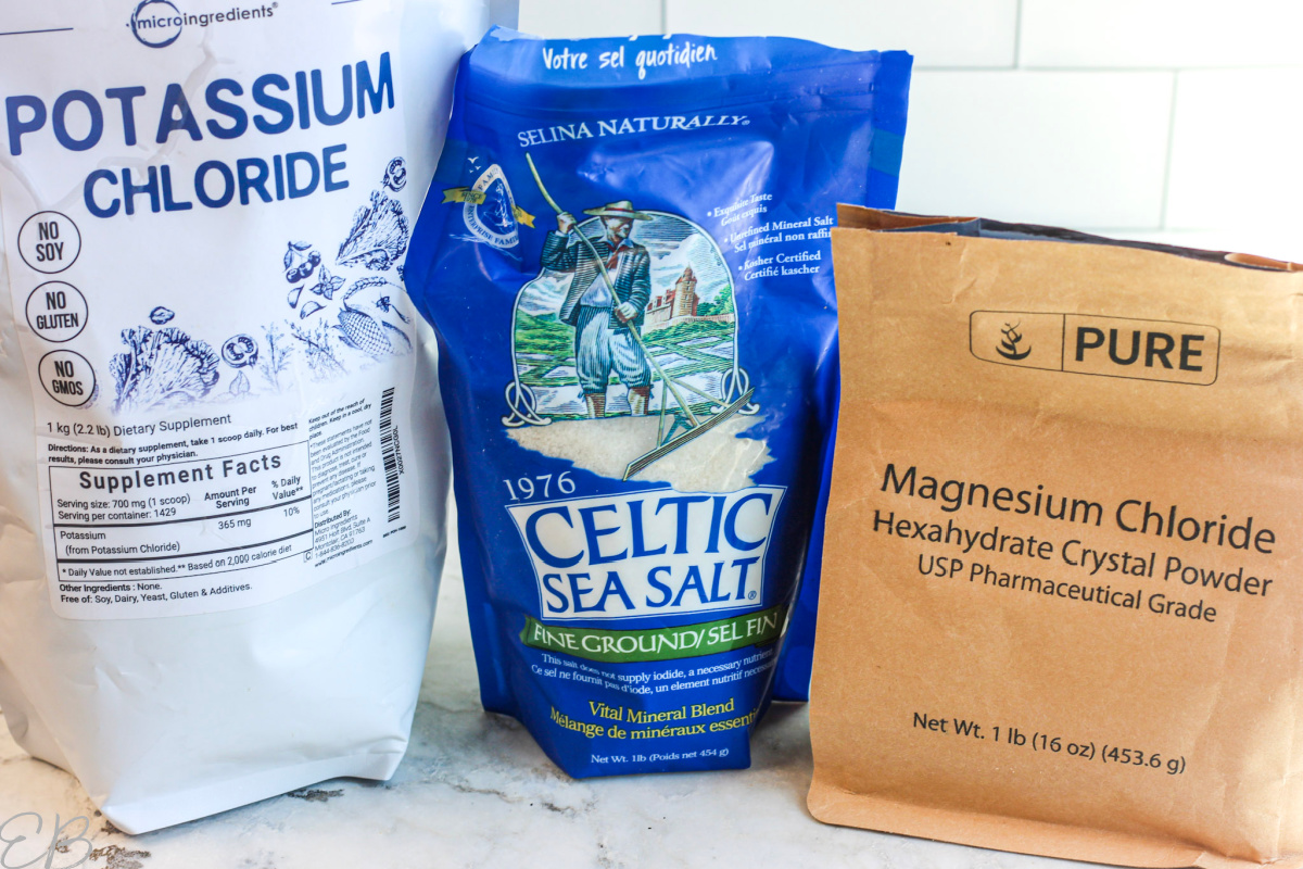 3 ingredients for homemade electrolyte powder lined up