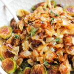roasted brussels sprouts in white bowl