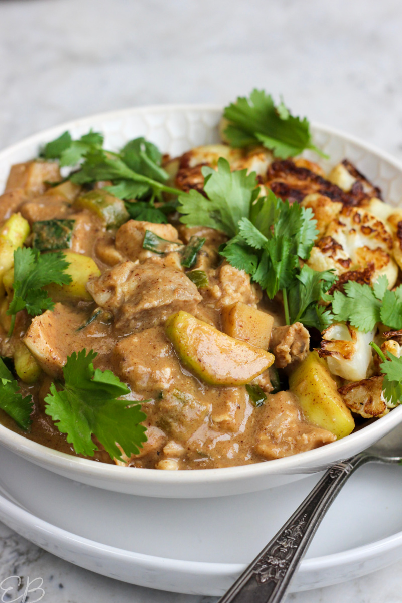 up close photo of african chicken groundnut stew