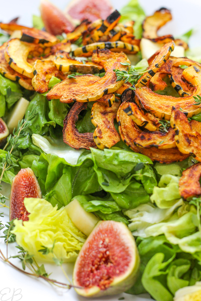 layers of lettuce, figs, thyme and delicata squash