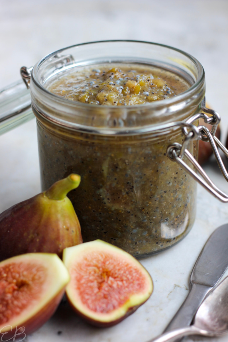 up close photo of fig jam in jar