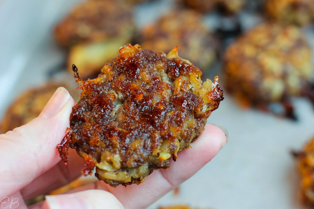 up close one Ground Beef and Parsnip Popper held