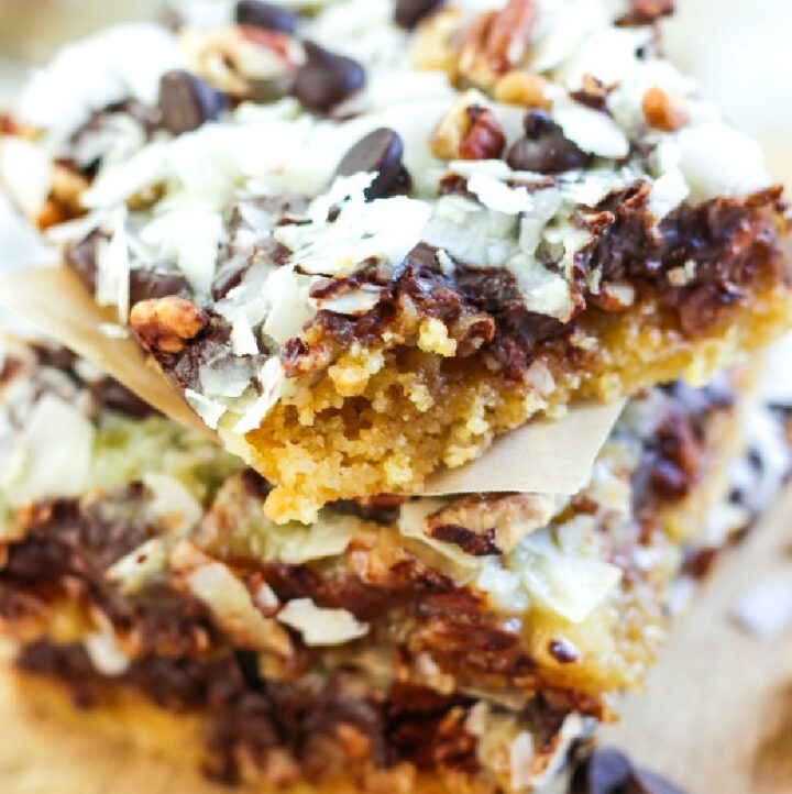 stacked 7 layer magic cookie bars
