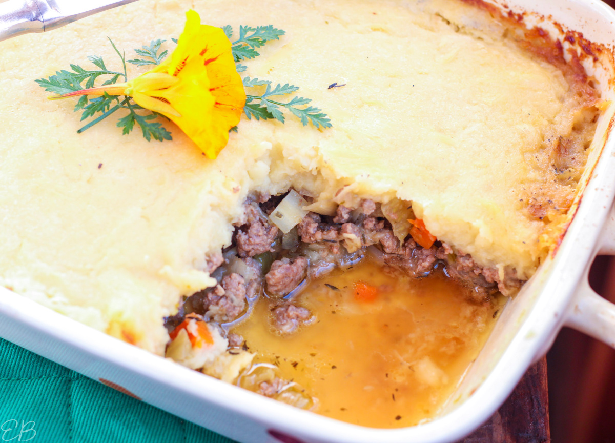 one piece cut out of paleo aip shepherd's pie