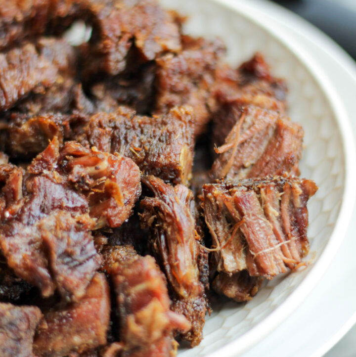 close up view of crispy beef from stew meat