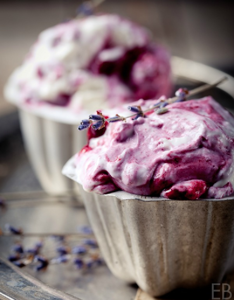 Paleo lavender ice cream in silver dish