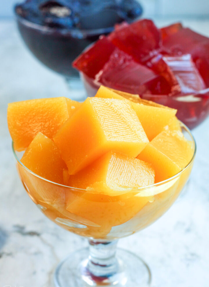 peach, cranapple and grape juices made into jello