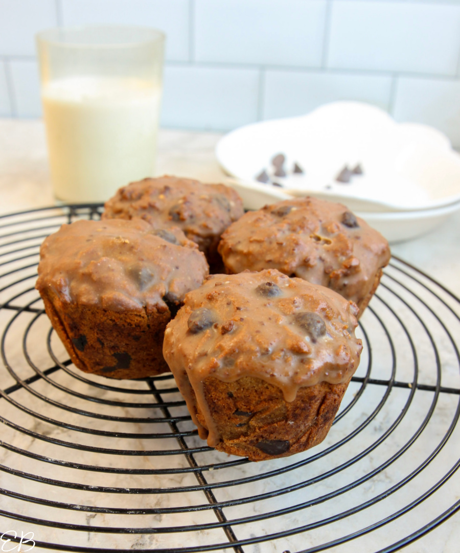 4 cappuccino chocolate chip muffins on cooling rack
