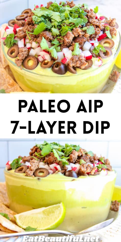 two different angled photos of paleo aip 7 layer dip