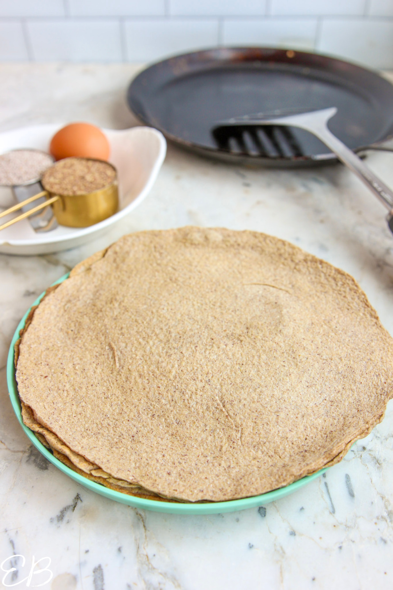 tortillas, ingredients and pan for chia flax tortillas