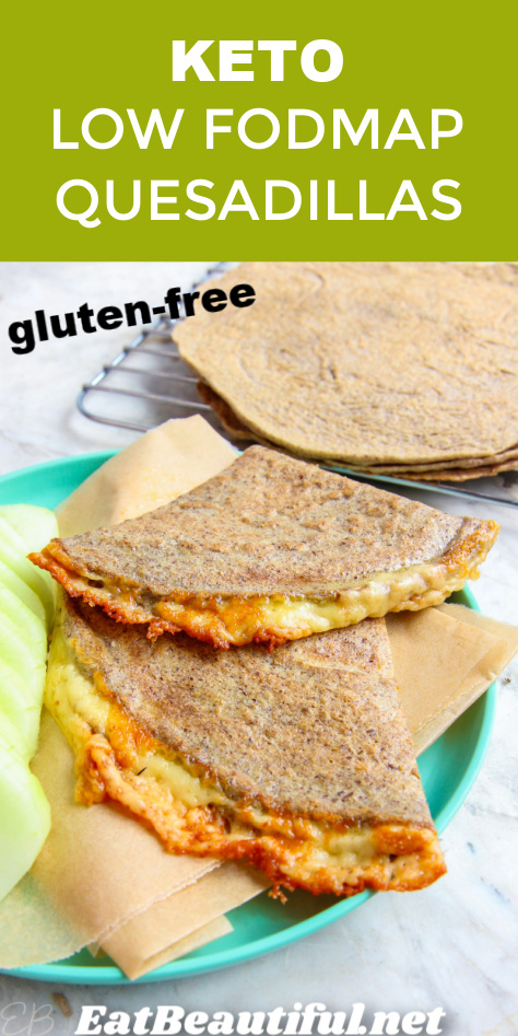 one photo and recipe title for keto low fodmap quesadillas