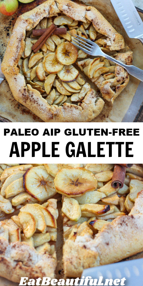 two angles of paleo apple galette with recipe title